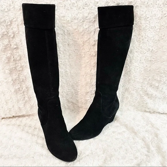 Aquatalia Tall Quilted Black Wedge Heel Boots - Picture 13 of 13